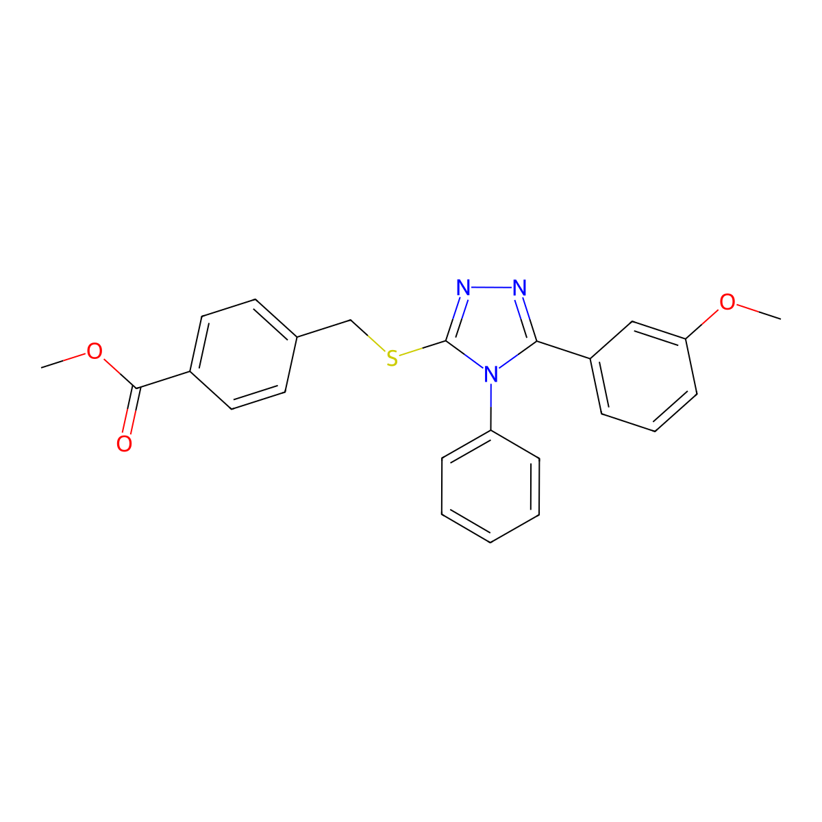methyl 4-({[5-(3-methoxyphenyl)-4-phenyl-4H-1,2,4-triazol-3-yl]sulfanyl}methyl)benzoate molecular structure, CAS 457954-85-7
