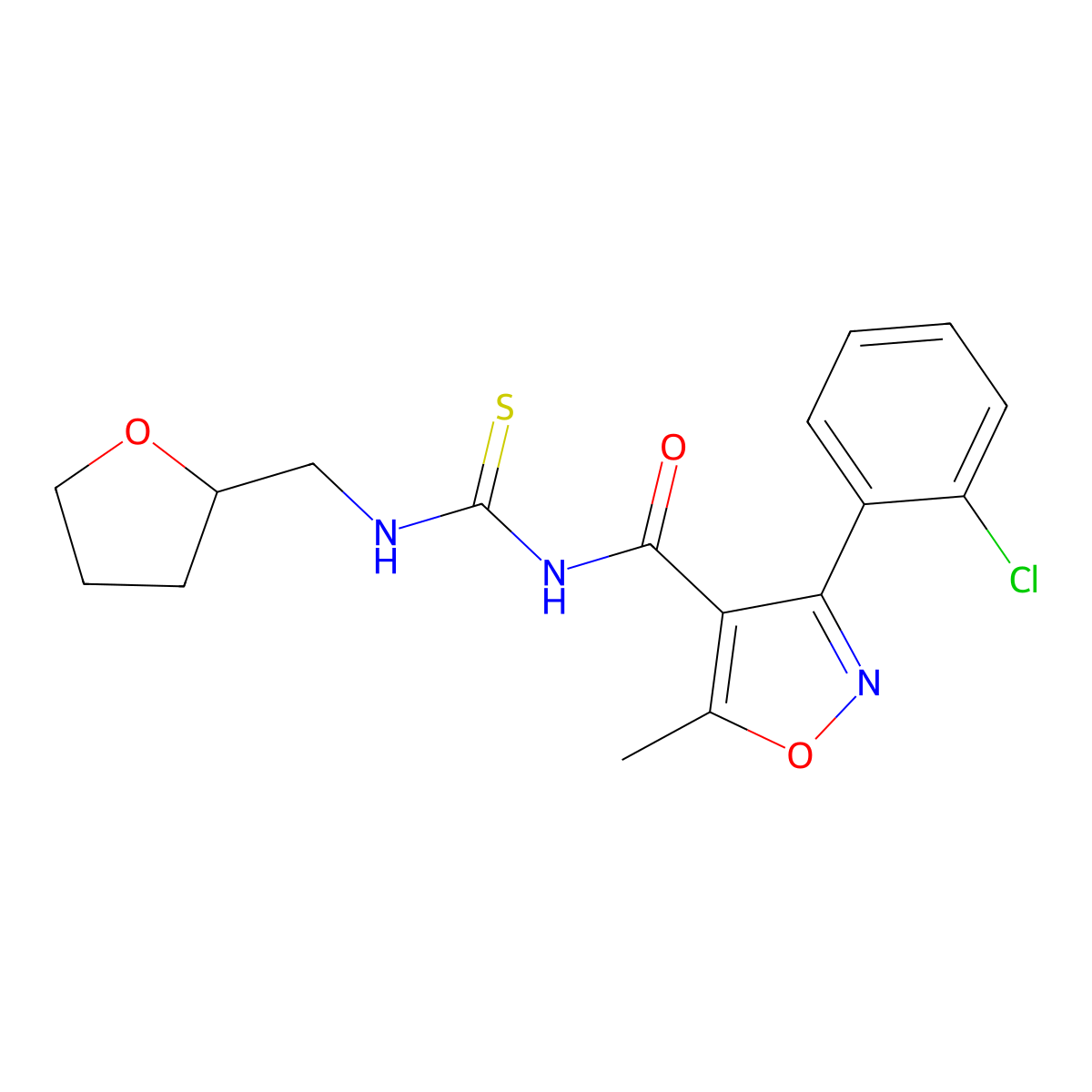 3-(2-chlorophenyl)-5-methyl-N-(((tetrahydrofuran-2-yl)methyl)carbamothioyl)isoxazole-4-carboxamide molecular structure, CAS 457959-55-6
