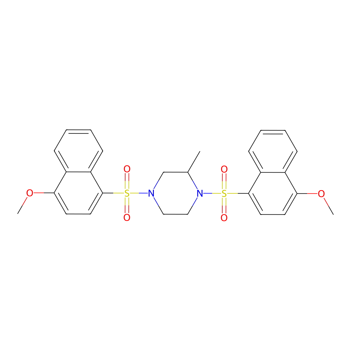 1,4-Bis[(4-methoxynaphthalen-1-yl)sulfonyl]-2-methylpiperazine molecular structure, CAS 457960-56-4
