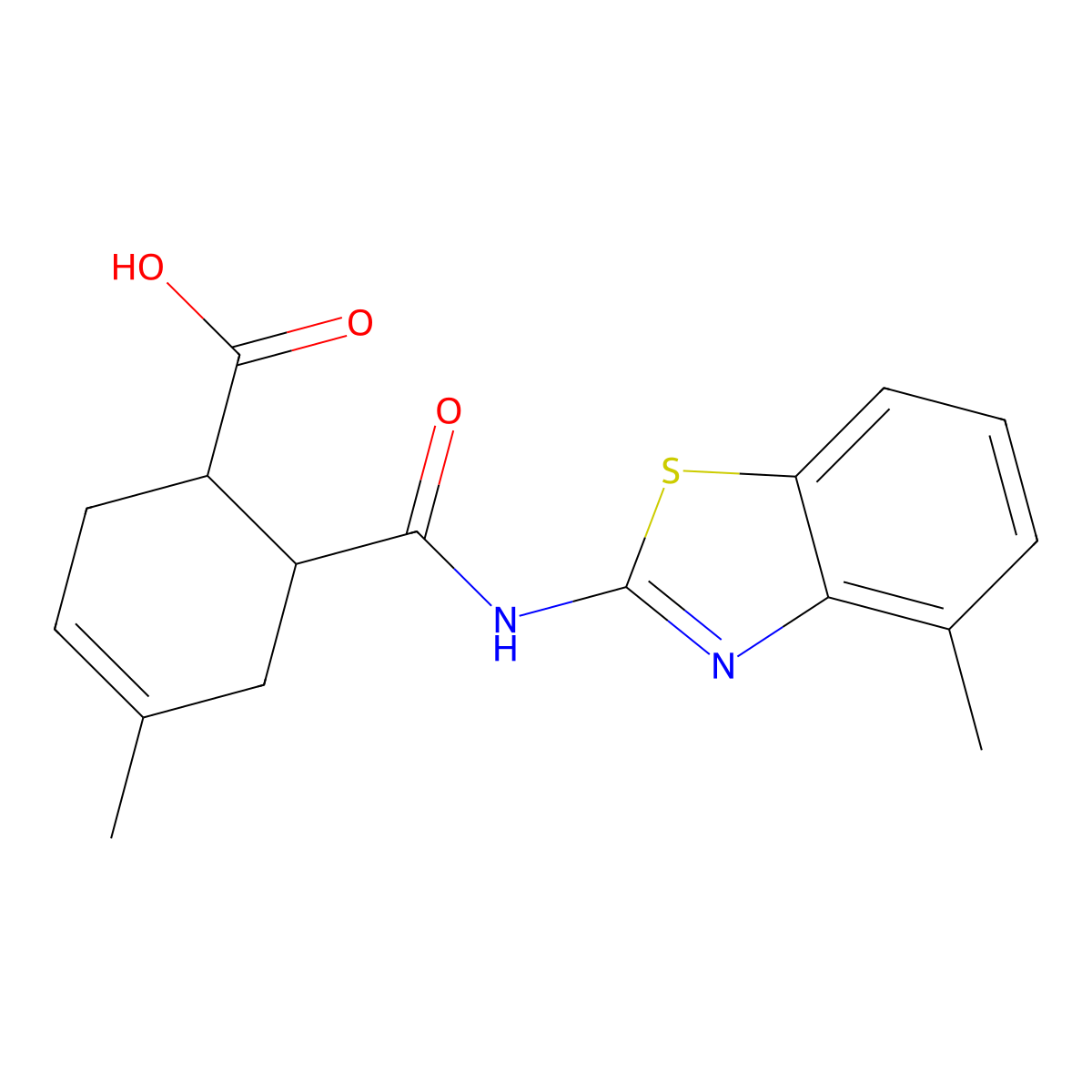 4-Methyl-6-[(4-methyl-1,3-benzothiazol-2-yl)carbamoyl]cyclohex-3-ene-1-carboxylic acid molecular structure, CAS 457960-63-3