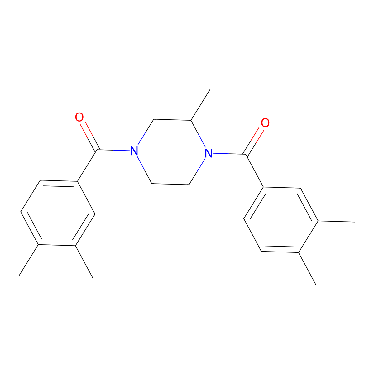 1,4-Bis(3,4-dimethylbenzoyl)-2-methylpiperazine molecular structure, CAS 457960-64-4