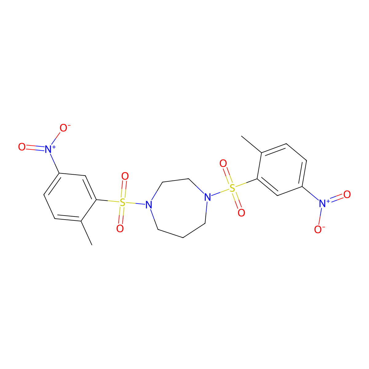 1,4-Bis[(2-methyl-5-nitrophenyl)sulfonyl]-1,4-diazepane molecular structure, CAS 457961-05-6
