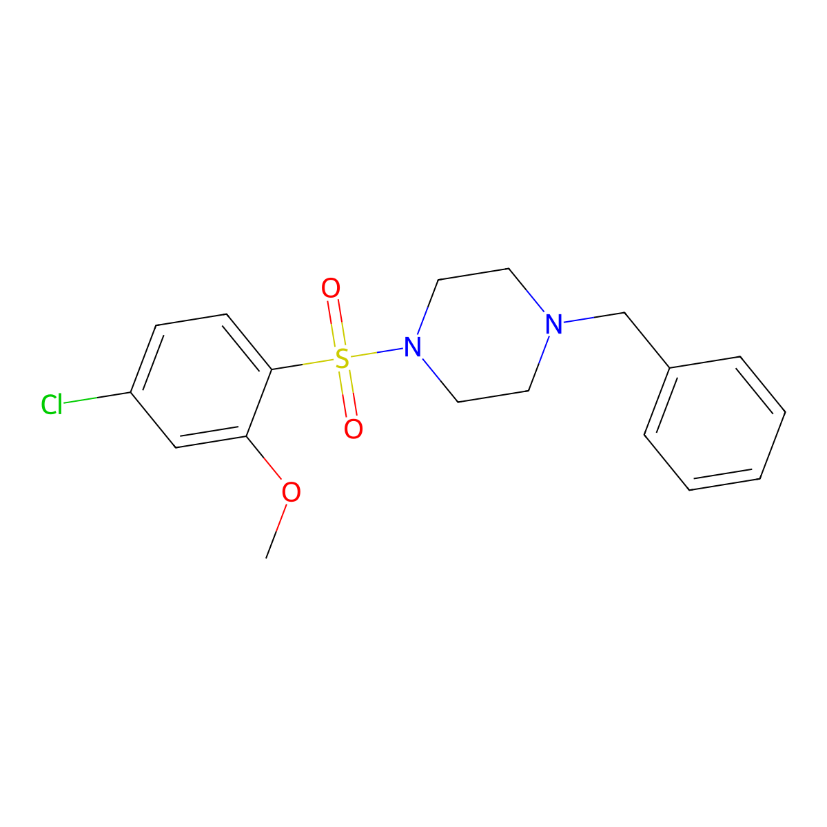 1-Benzyl-4-(4-chloro-2-methoxyphenyl)sulfonylpiperazine molecular structure, CAS 457961-61-4