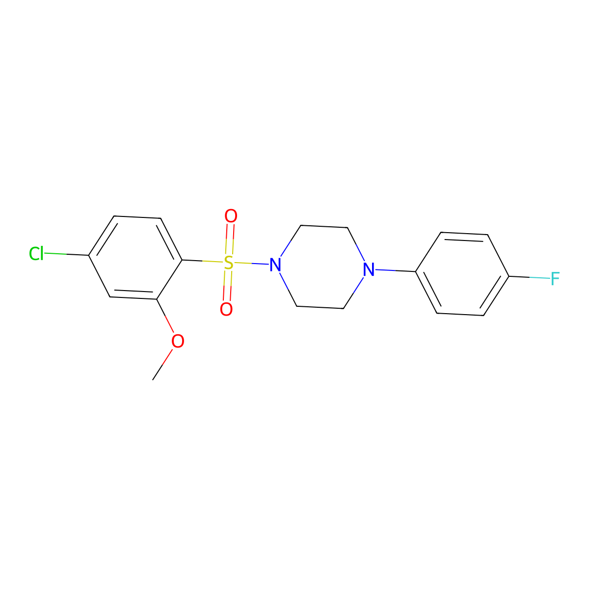 1-(4-Chloro-2-methoxyphenyl)sulfonyl-4-(4-fluorophenyl)piperazine molecular structure, CAS 457961-62-5