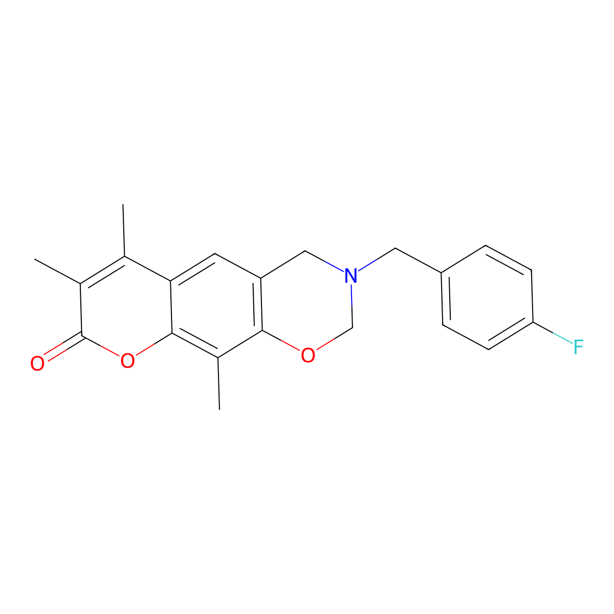 3-[(4-Fluorophenyl)methyl]-6,7,10-trimethyl-2,4-dihydropyrano[3,2-g][1,3]benzoxazin-8-one molecular structure, CAS 4580-60-3