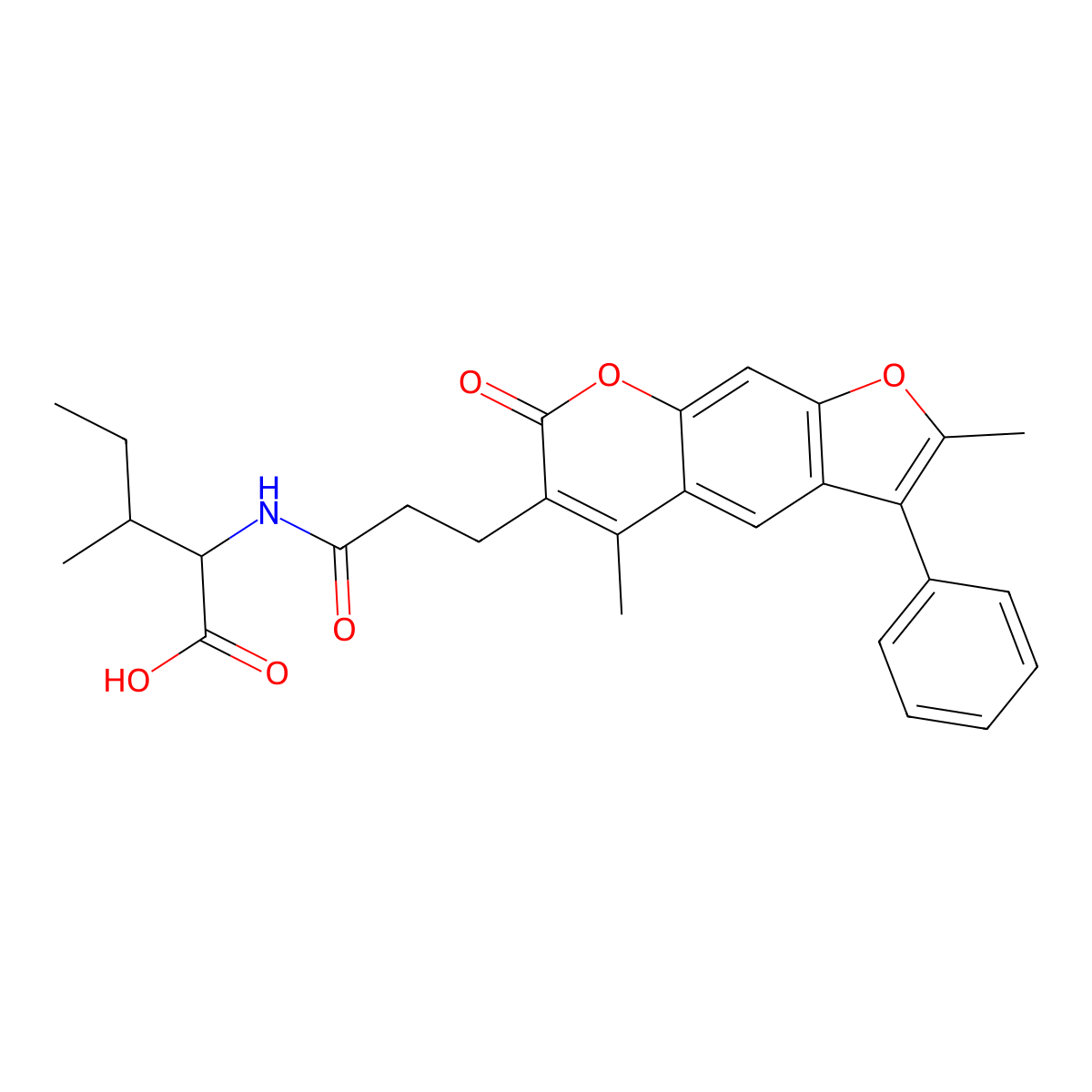 2-[3-(2,5-Dimethyl-7-oxo-3-phenylfuro[3,2-g]chromen-6-yl)propanoylamino]-3-methylpentanoic acid molecular structure, CAS 4582-52-9