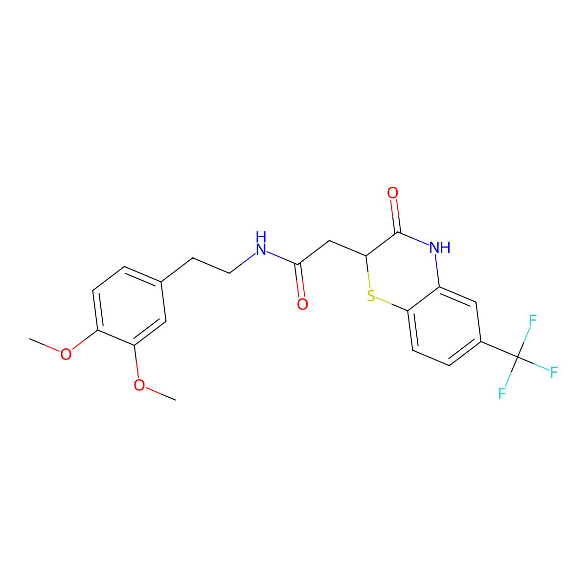 N-[2-(3,4-dimethoxyphenyl)ethyl]-2-[3-oxo-6-(trifluoromethyl)-3,4-dihydro-2H-1,4-benzothiazin-2-yl]acetamide molecular structure, CAS 458527-29-2
