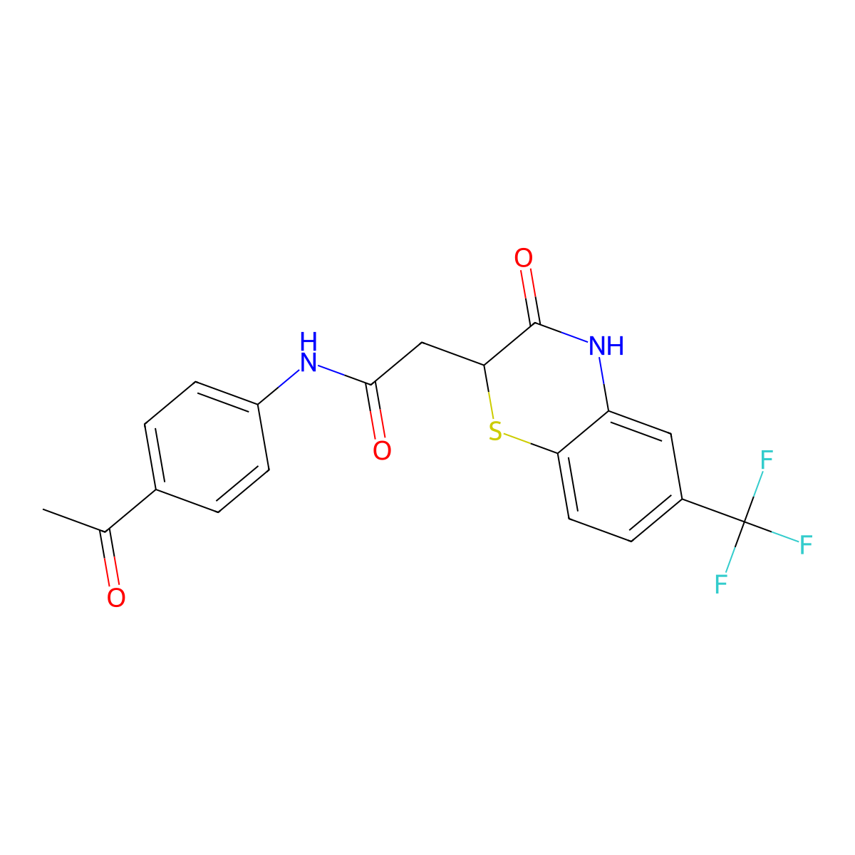 N-(4-acetylphenyl)-2-[3-oxo-6-(trifluoromethyl)-3,4-dihydro-2H-1,4-benzothiazin-2-yl]acetamide molecular structure, CAS 458527-32-7