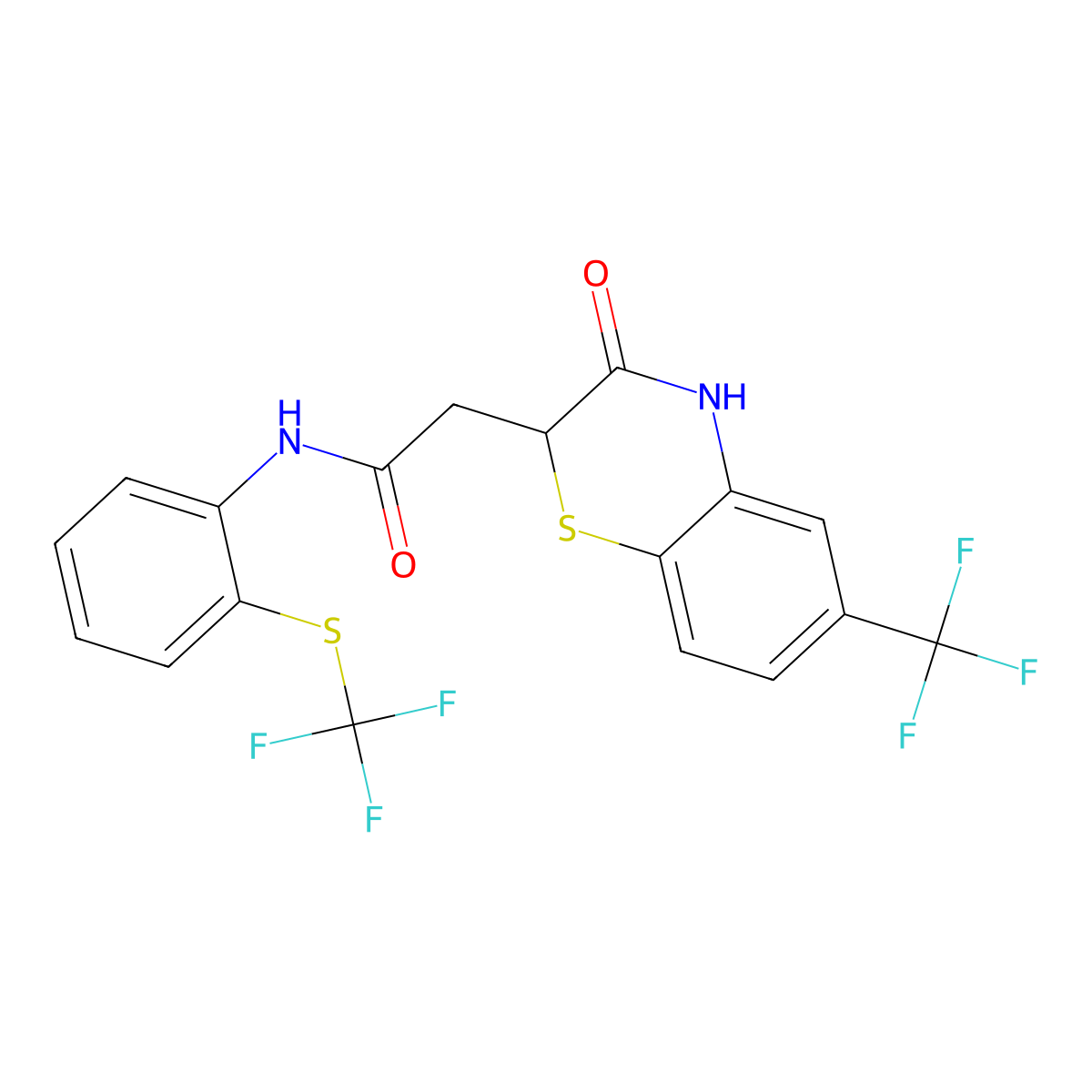 2-[3-oxo-6-(trifluoromethyl)-3,4-dihydro-2H-1,4-benzothiazin-2-yl]-N-{2-[(trifluoromethyl)sulfanyl]phenyl}acetamide molecular structure, CAS 458527-33-8