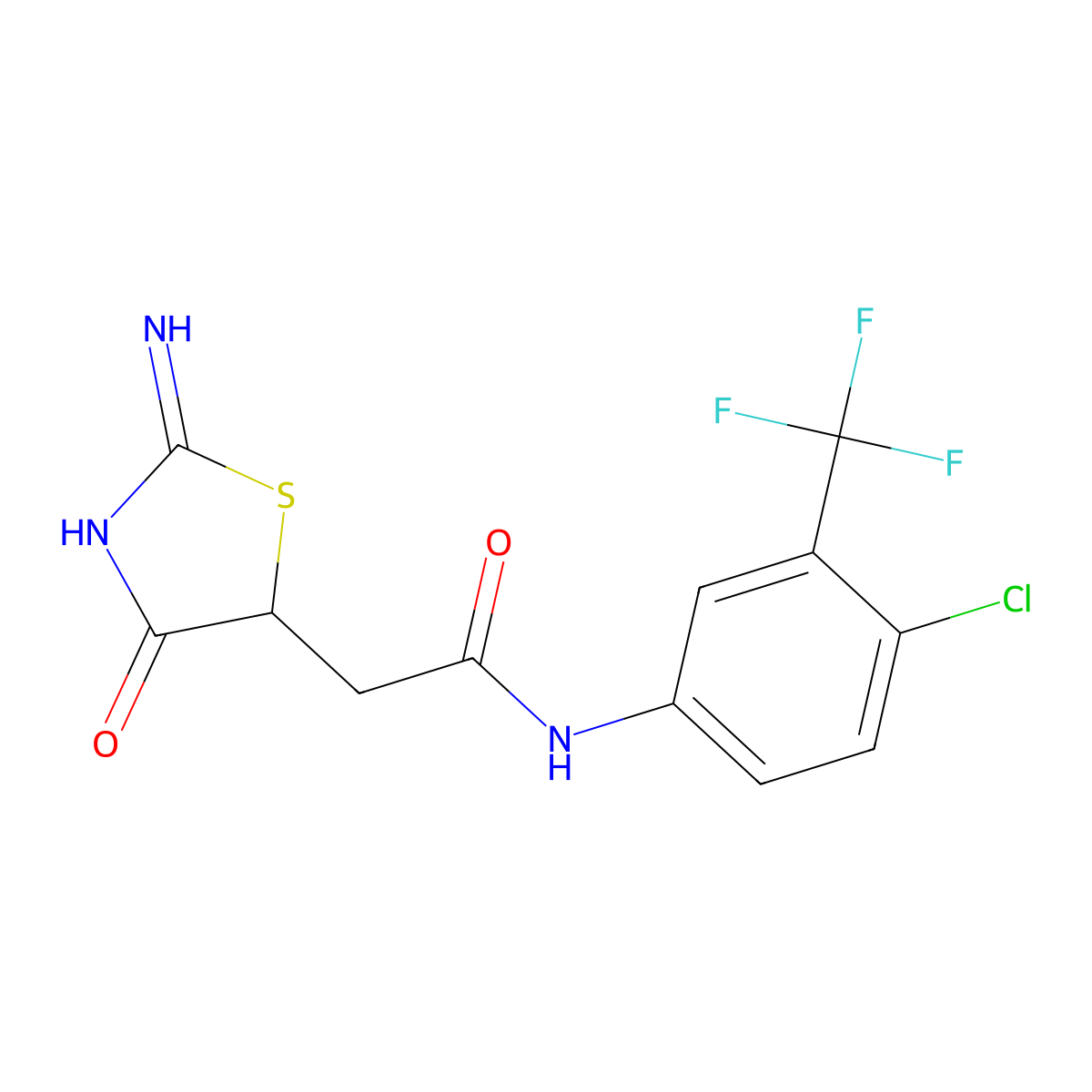 N-[4-chloro-3-(trifluoromethyl)phenyl]-2-(2-imino-4-oxo-1,3-thiazolidin-5-yl)acetamide molecular structure, CAS 458527-35-0
