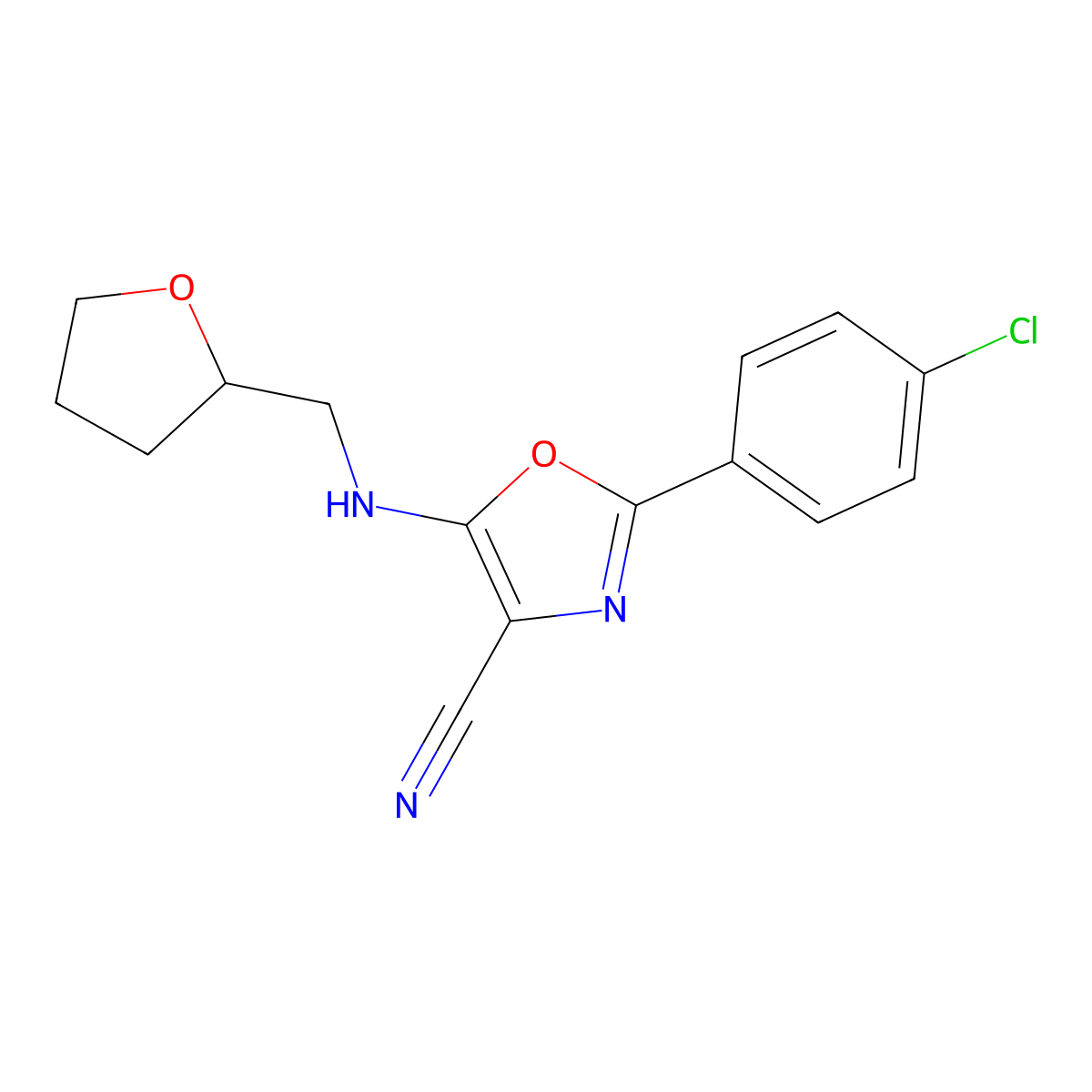 2-(4-Chlorophenyl)-5-(2-oxolanylmethylamino)-4-oxazolecarbonitrile molecular structure, CAS 458527-39-4