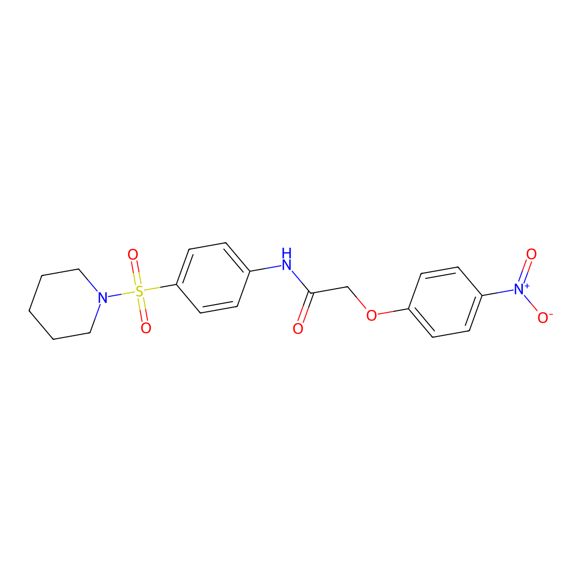 2-(4-nitrophenoxy)-N-(4-(piperidin-1-ylsulfonyl)phenyl)acetamide molecular structure, CAS 458535-60-9