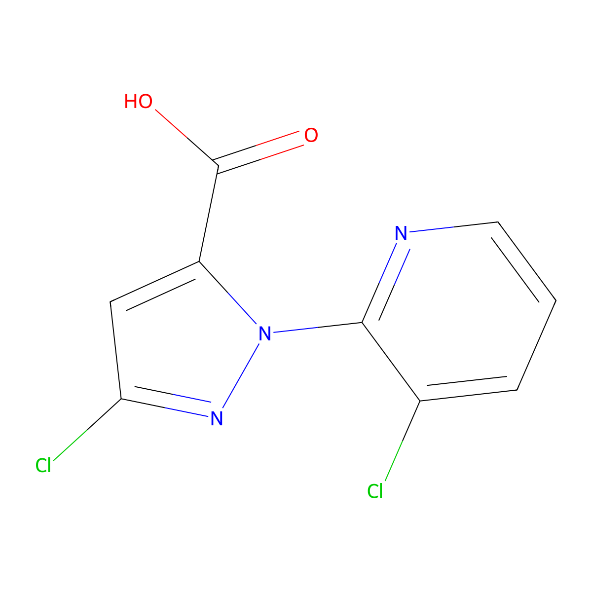 3-Chloro-1-(3-chloro-2-pyridinyl)-1H-pyrazole-5-carboxylic acid molecular structure, CAS 458543-79-8