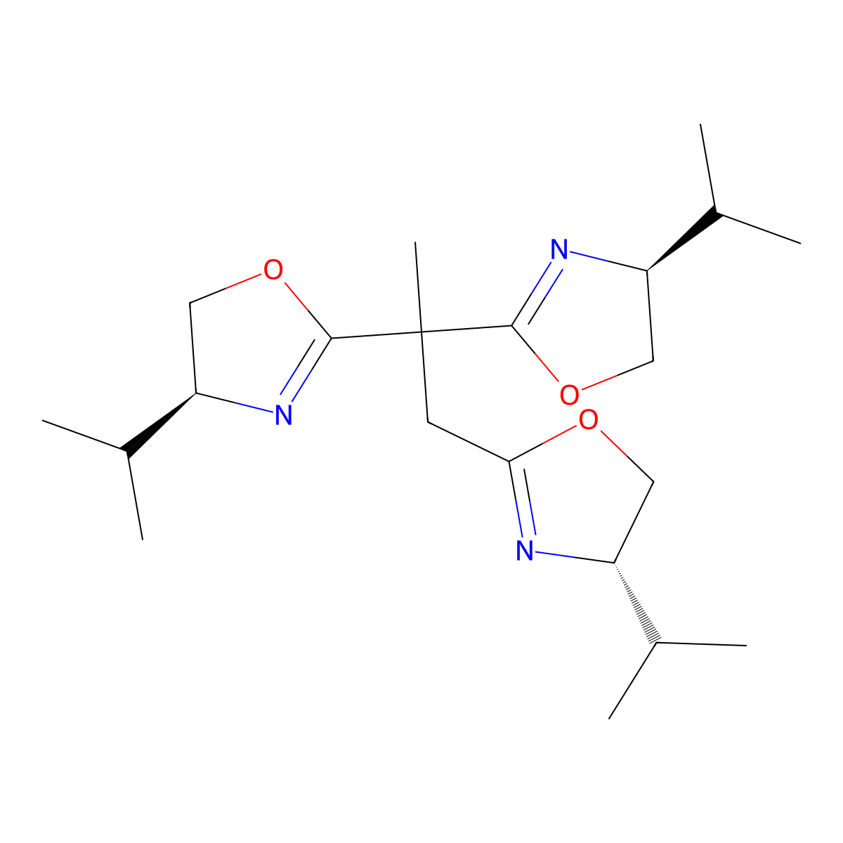 1,2,2-Tris[(S)-4-isopropyl-4,5-dihydro-2-oxazolyl]propane molecular structure, CAS 458563-75-2