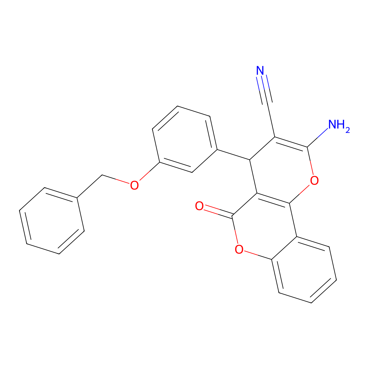 2-amino-4-[3-(benzyloxy)phenyl]-5-oxo-4H,5H-pyrano[3,2-c]chromene-3-carbonitrile molecular structure, CAS 4587-28-4