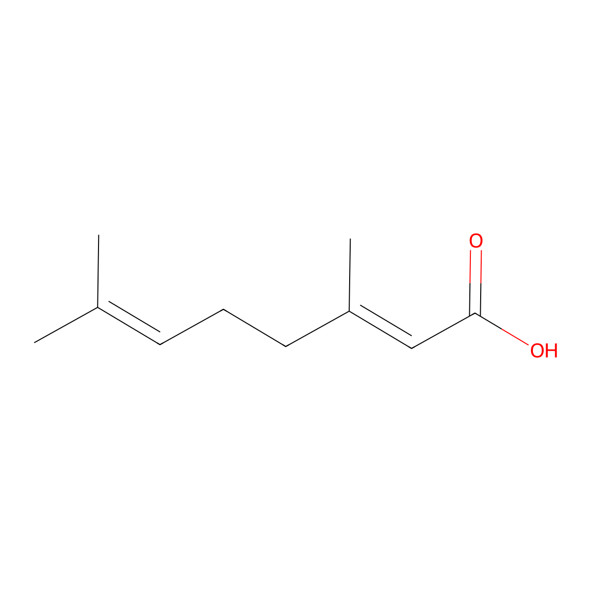 Geranic acid molecular structure, CAS 459-80-3