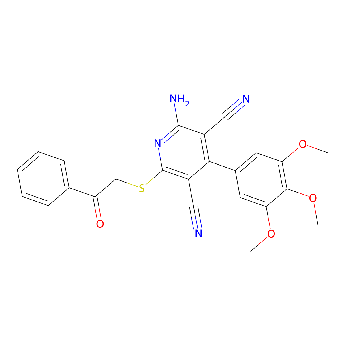 2-Amino-6-phenacylsulfanyl-4-(3,4,5-trimethoxyphenyl)pyridine-3,5-dicarbonitrile molecular structure, CAS 4590-95-8