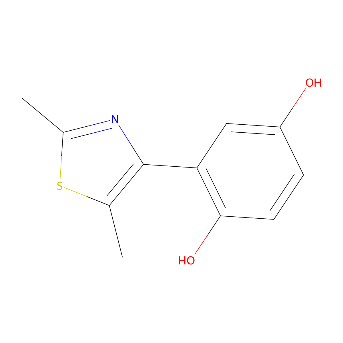 1,4-Benzenediol, 2-(2,5-dimethyl-4-thiazolyl)- molecular structure, CAS 459124-94-8