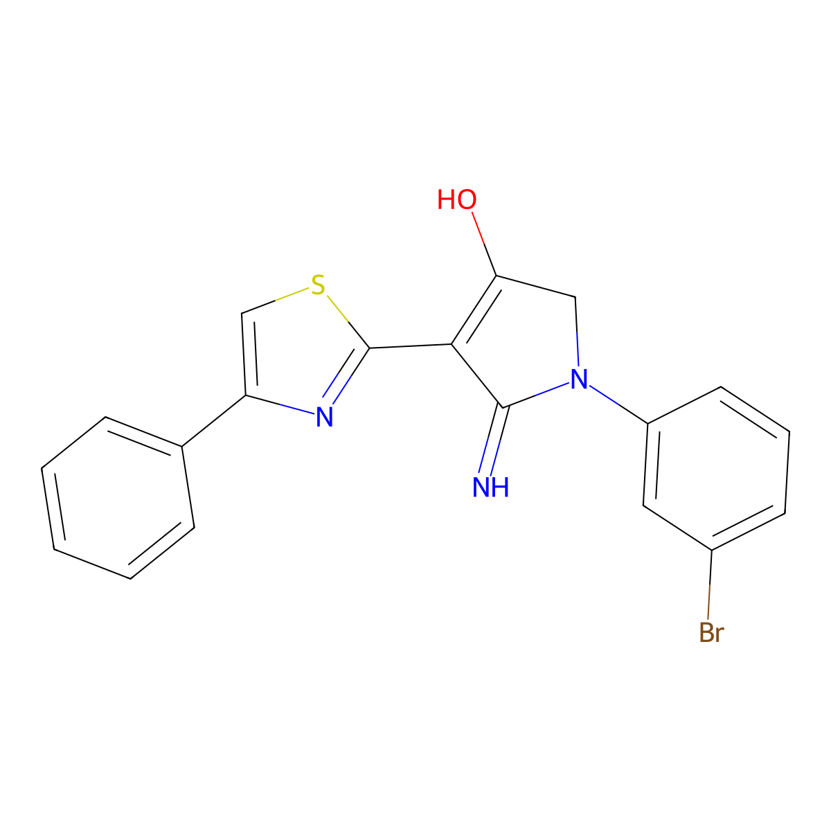 5-amino-1-(3-bromophenyl)-4-(4-phenyl-1,3-thiazol-2-yl)-1,2-dihydro-3H-pyrrol-3-one molecular structure, CAS 459127-60-7