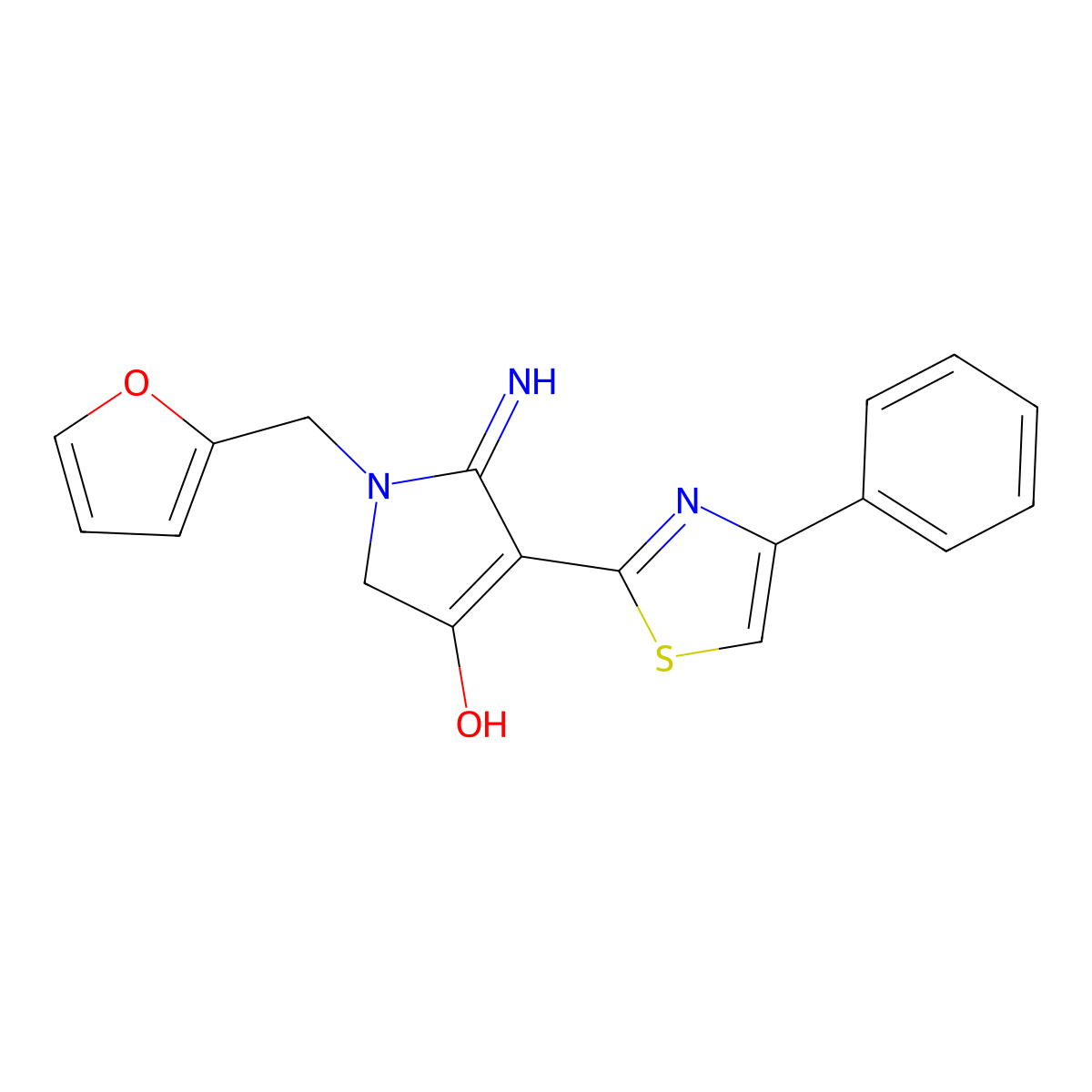 1-(furan-2-ylmethyl)-5-imino-4-(4-phenyl-1,3-thiazol-2-yl)-2,5-dihydro-1H-pyrrol-3-ol molecular structure, CAS 459127-62-9