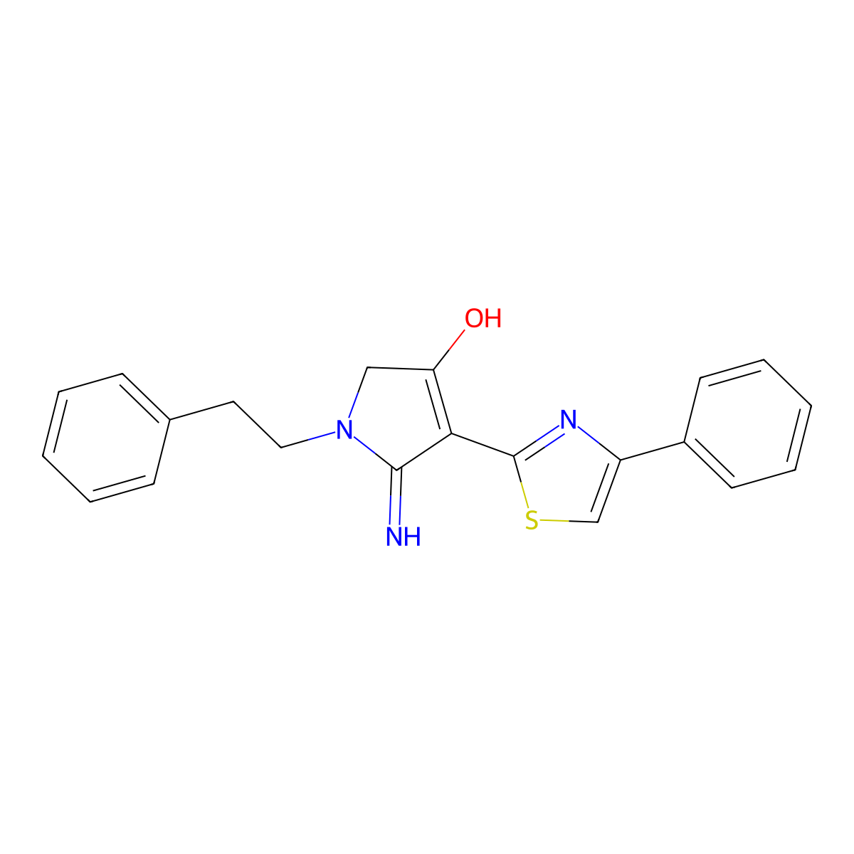 5-amino-1-(2-phenylethyl)-4-(4-phenyl-1,3-thiazol-2-yl)-1,2-dihydro-3H-pyrrol-3-one molecular structure, CAS 459127-64-1
