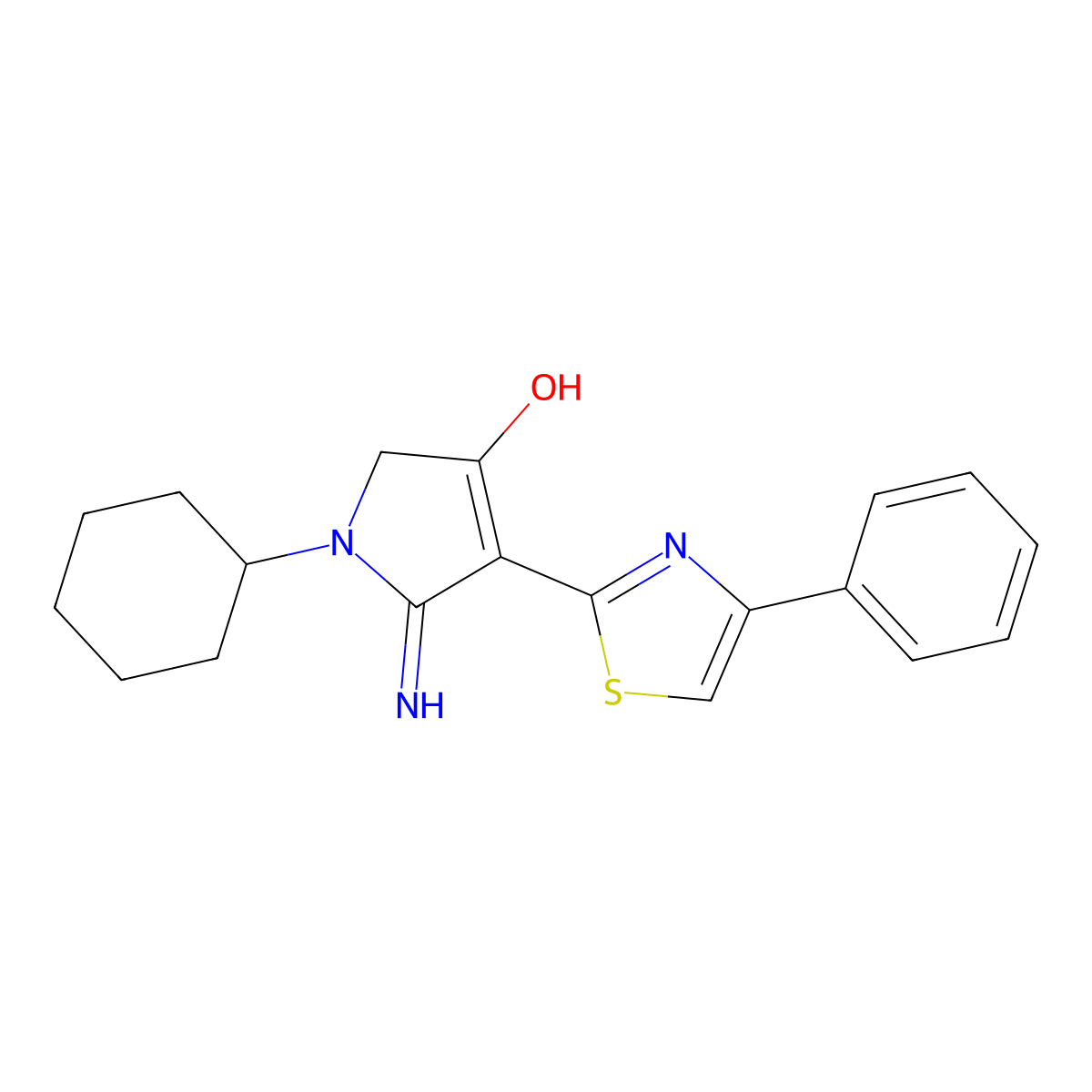 1-cyclohexyl-5-imino-4-(4-phenyl-1,3-thiazol-2-yl)-2,5-dihydro-1H-pyrrol-3-ol molecular structure, CAS 459127-73-2