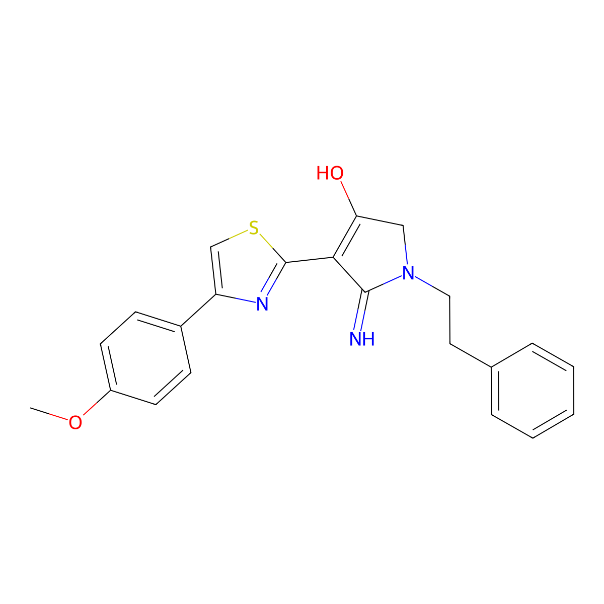 5-amino-4-[4-(4-methoxyphenyl)-1,3-thiazol-2-yl]-1-(2-phenylethyl)-1,2-dihydro-3H-pyrrol-3-one molecular structure, CAS 459128-14-4