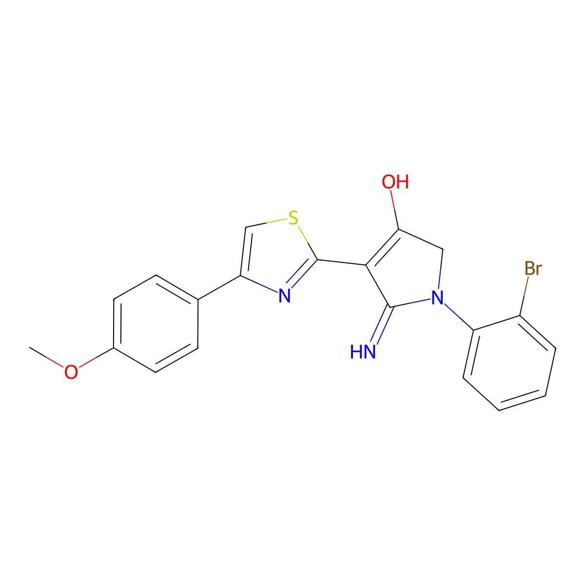 1-(2-bromophenyl)-5-imino-4-[4-(4-methoxyphenyl)-1,3-thiazol-2-yl]-2,5-dihydro-1H-pyrrol-3-ol molecular structure, CAS 459128-16-6