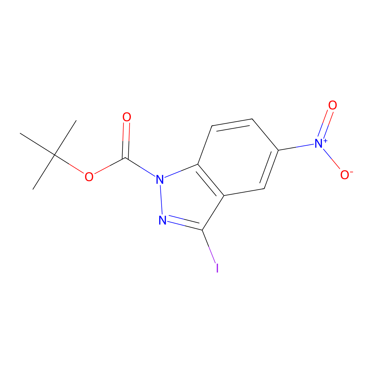 tert-butyl 3-iodo-5-nitro-1H-indazole-1-carboxylate molecular structure, CAS 459133-69-8