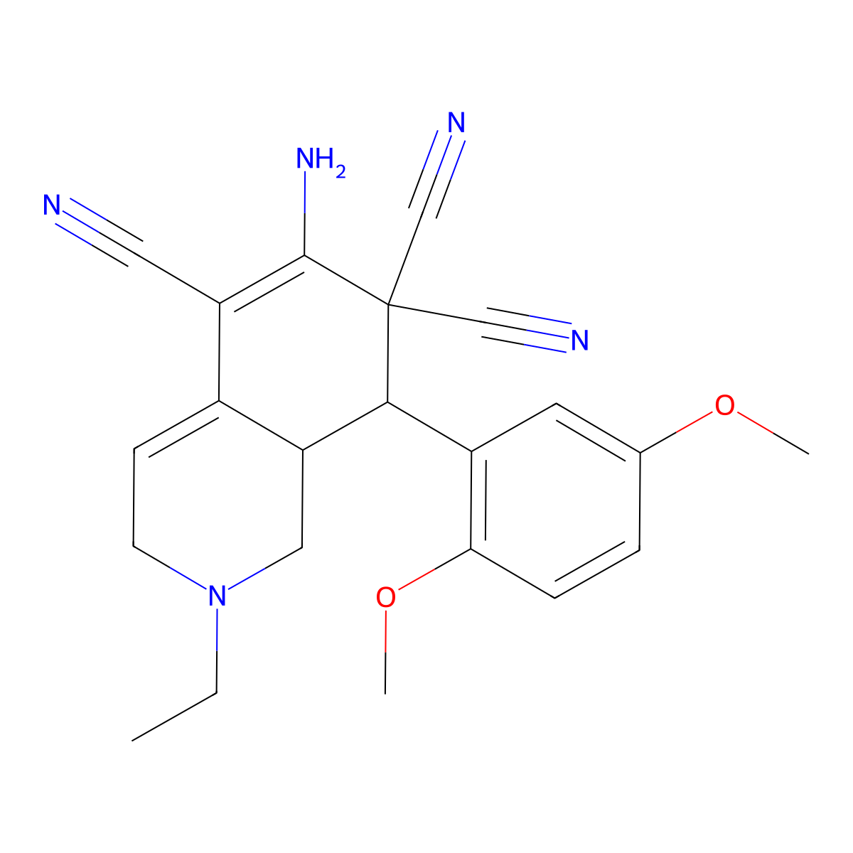 6-amino-8-(2,5-dimethoxyphenyl)-2-ethyl-2,3,8,8a-tetrahydro-5,7,7(1H)-isoquinolinetricarbonitrile molecular structure, CAS 459147-36-5