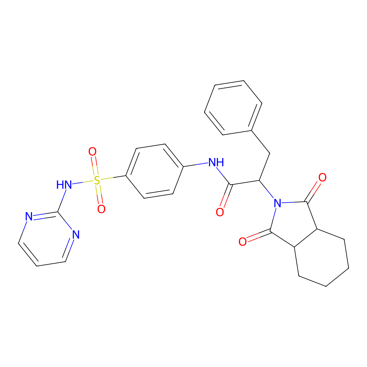 2-(1,3-dioxooctahydro-2H-isoindol-2-yl)-3-phenyl-N-[4-(pyrimidin-2-ylsulfamoyl)phenyl]propanamide molecular structure, CAS 459147-37-6