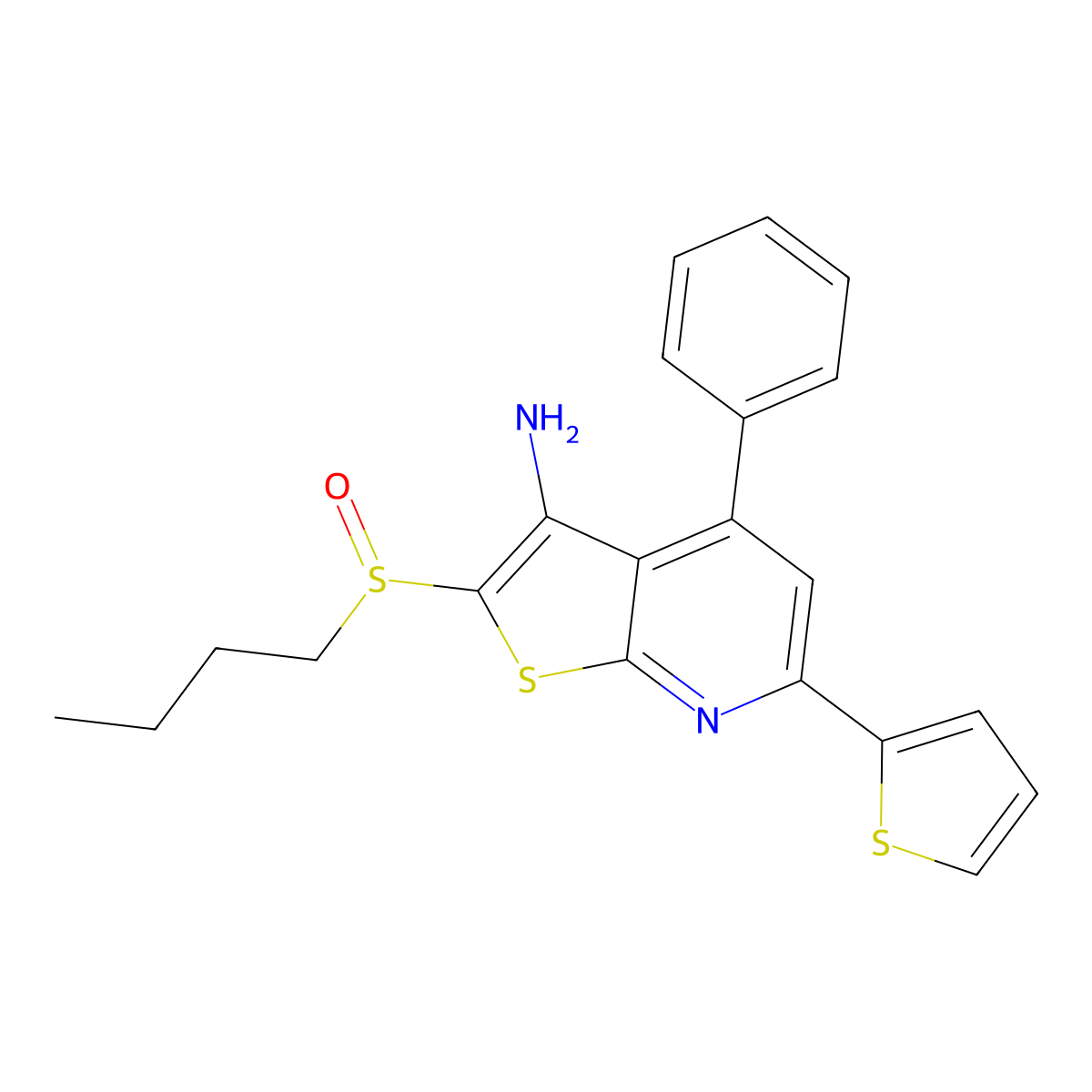 2-(Butane-1-sulfinyl)-4-phenyl-6-(thiophen-2-yl)thieno(2,3-b)pyridin-3-amine molecular structure, CAS 459147-39-8