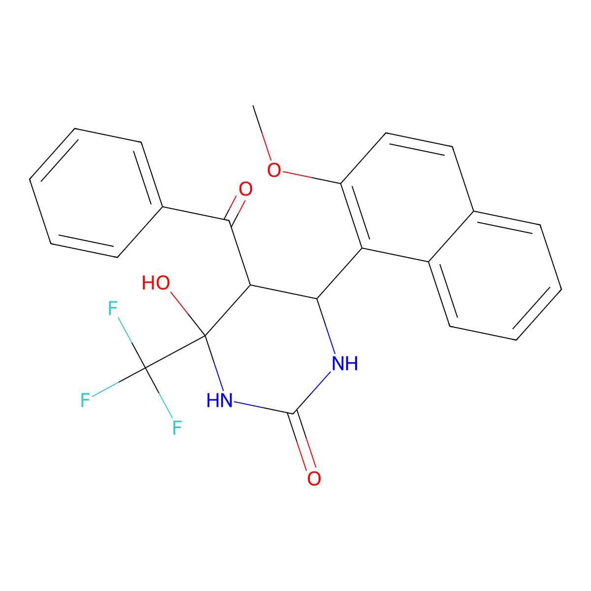 4-hydroxy-6-(2-methoxynaphthalen-1-yl)-5-(phenylcarbonyl)-4-(trifluoromethyl)tetrahydropyrimidin-2(1H)-one molecular structure, CAS 459147-41-2