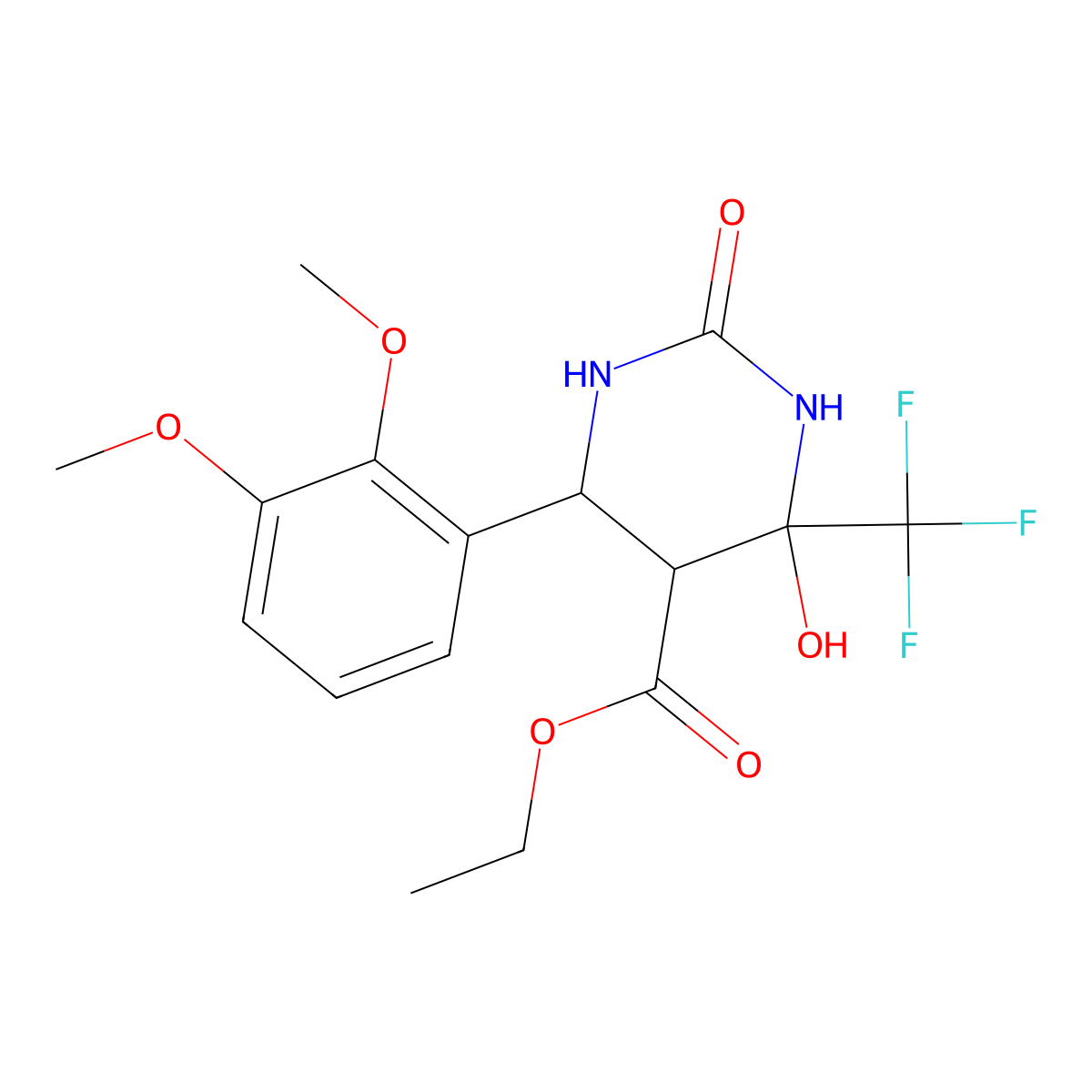 Ethyl 6-(2,3-dimethoxyphenyl)-4-hydroxy-2-oxo-4-(trifluoromethyl)hexahydropyrimidine-5-carboxylate molecular structure, CAS 459147-58-1