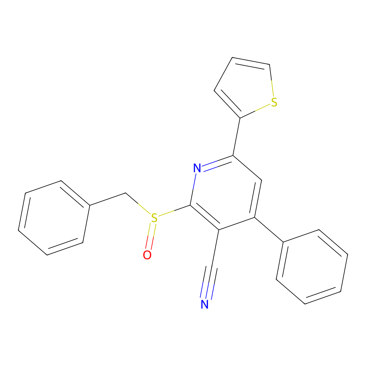2-Benzylsulfinyl-4-phenyl-6-thiophen-2-ylpyridine-3-carbonitrile molecular structure, CAS 459147-61-6