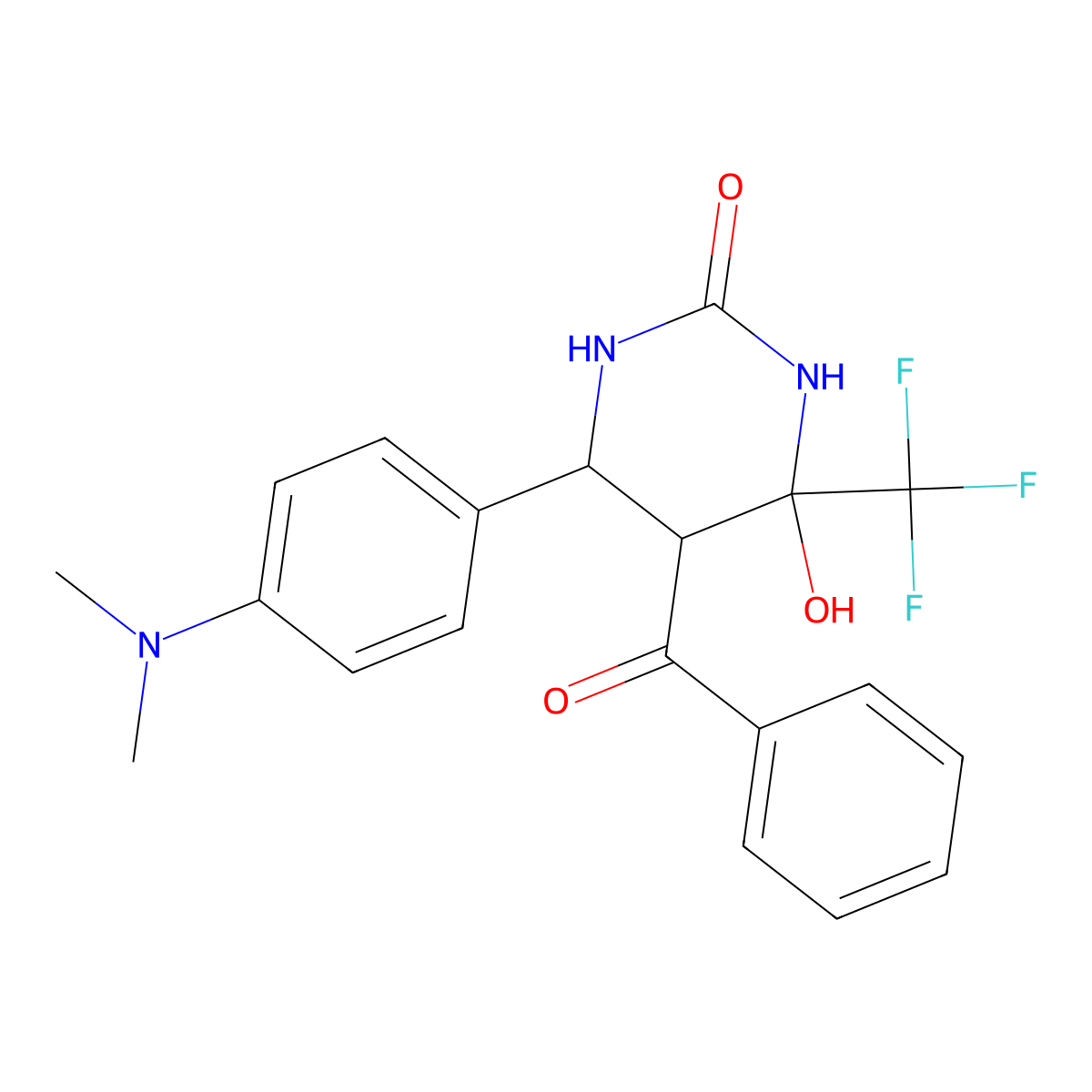 5-benzoyl-6-[4-(dimethylamino)phenyl]-4-hydroxy-4-(trifluoromethyl)tetrahydropyrimidin-2(1H)-one molecular structure, CAS 459147-62-7