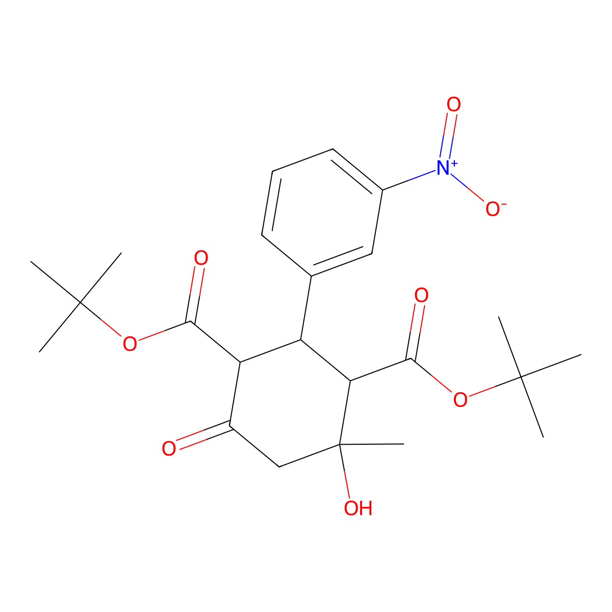 Ditert-butyl 4-hydroxy-4-methyl-2-(3-nitrophenyl)-6-oxocyclohexane-1,3-dicarboxylate molecular structure, CAS 459147-65-0