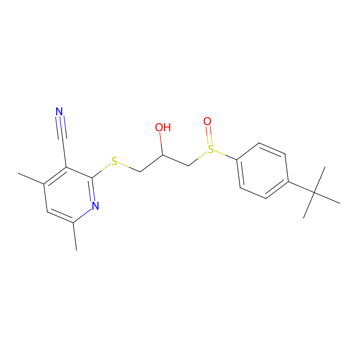 2-[3-(4-Tert-butylphenyl)sulfinyl-2-hydroxypropyl]sulfanyl-4,6-dimethylpyridine-3-carbonitrile molecular structure, CAS 459147-69-4