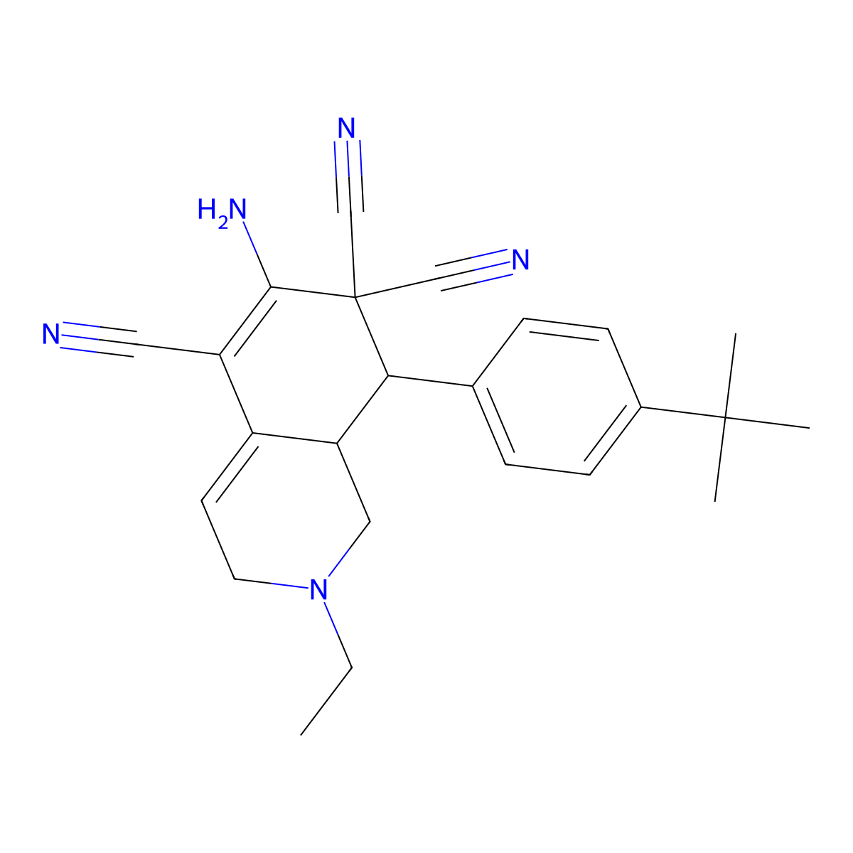 6-amino-8-(4-tert-butylphenyl)-2-ethyl-2,3,8,8a-tetrahydro-5,7,7(1H)-isoquinolinetricarbonitrile molecular structure, CAS 459147-77-4