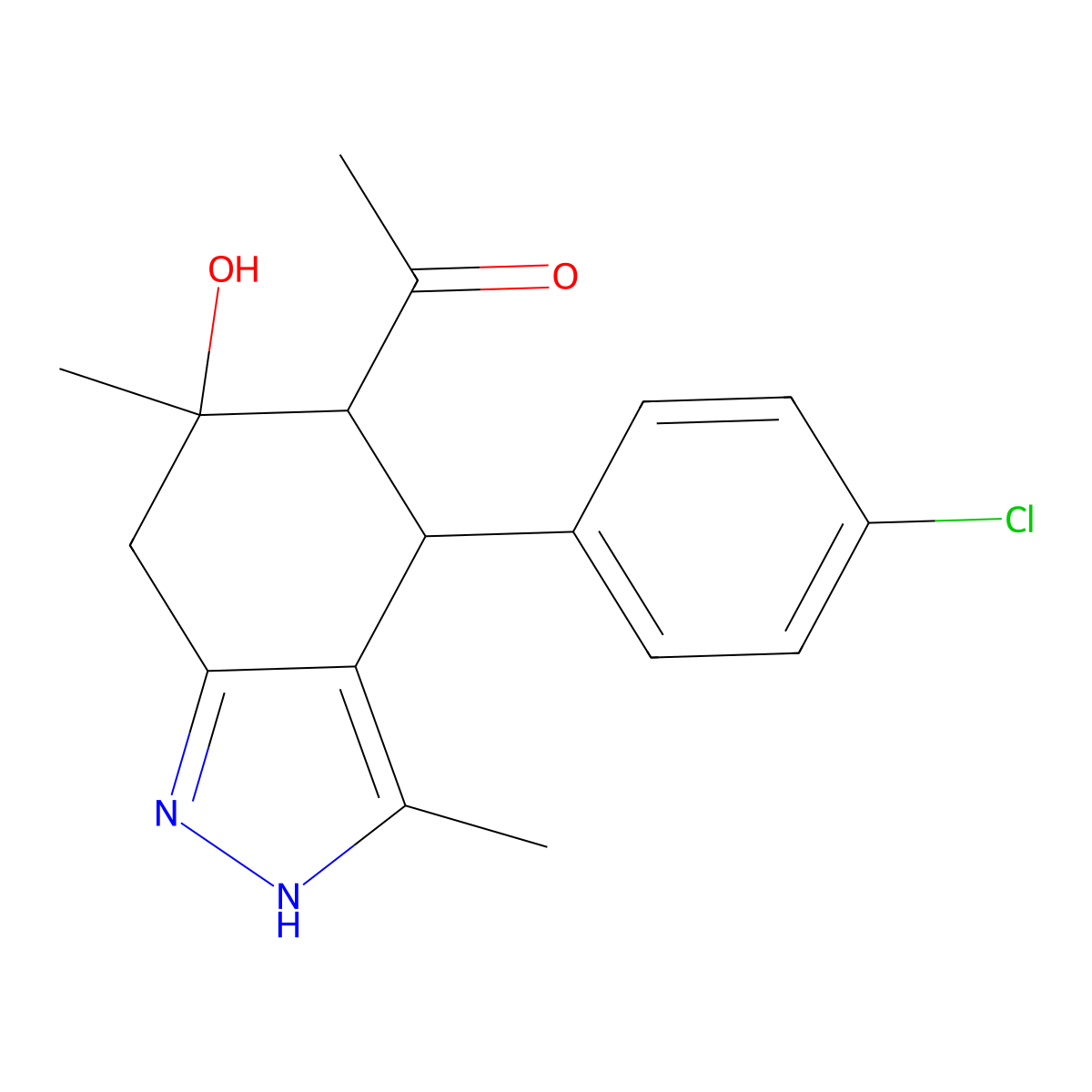 1-[4-(4-Chlorophenyl)-6-hydroxy-3,6-dimethyl-2,4,5,7-tetrahydroindazol-5-yl]ethanone molecular structure, CAS 459147-80-9