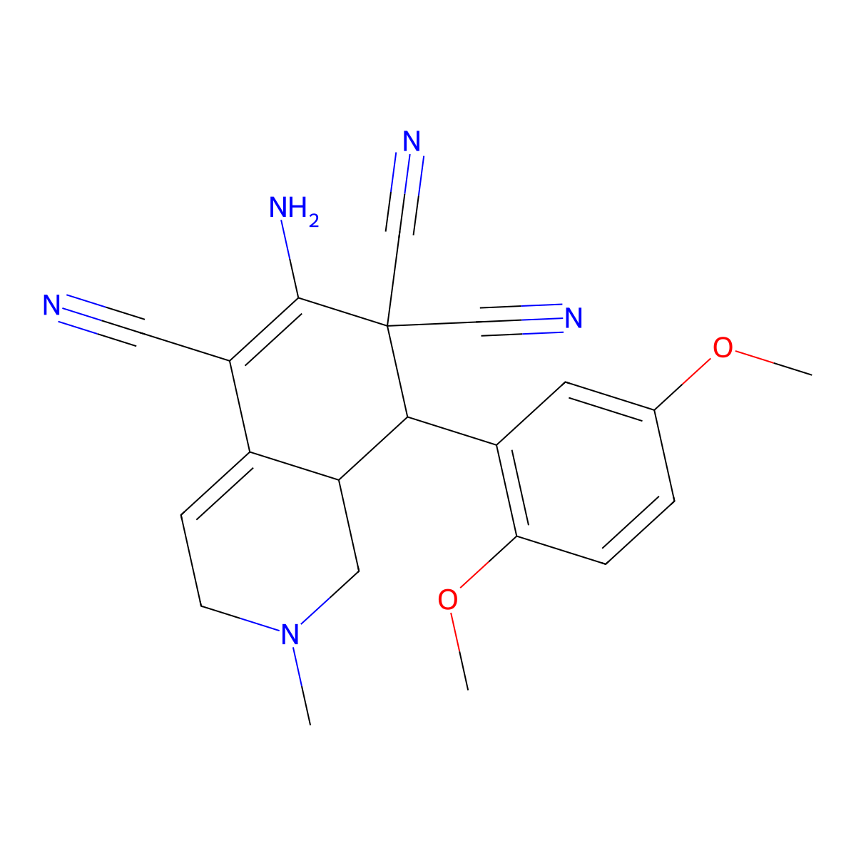 (8R,8aR)-6-amino-8-(2,5-dimethoxyphenyl)-2-methyl-1,3,8,8a-tetrahydroisoquinoline-5,7,7-tricarbonitrile molecular structure, CAS 459147-88-7