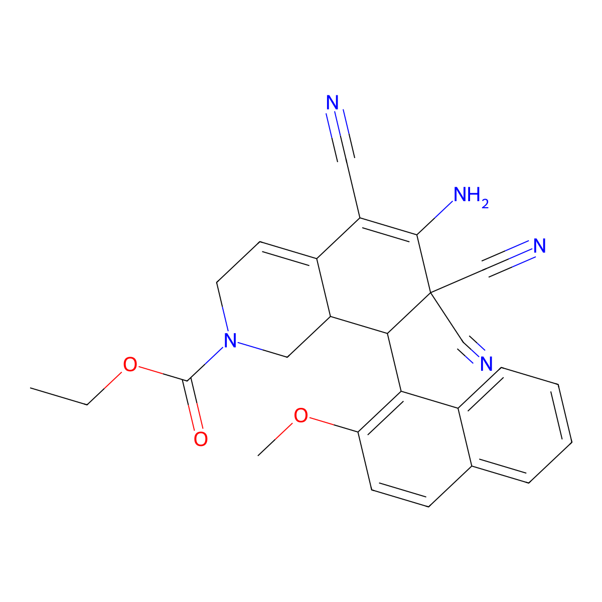 ethyl (8R,8aR)-6-amino-5,7,7-tricyano-8-(2-methoxynaphthalen-1-yl)-1,3,8,8a-tetrahydroisoquinoline-2-carboxylate molecular structure, CAS 459147-91-2