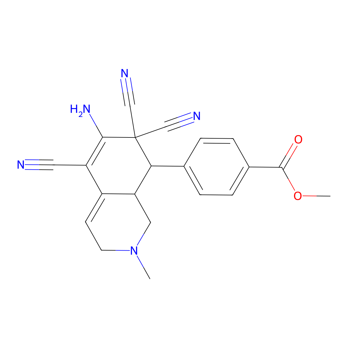Methyl 4-(6-amino-5,7,7-tricyano-2-methyl-1,2,3,7,8,8a-hexahydro-8-isoquinolinyl)benzoate molecular structure, CAS 459147-98-9