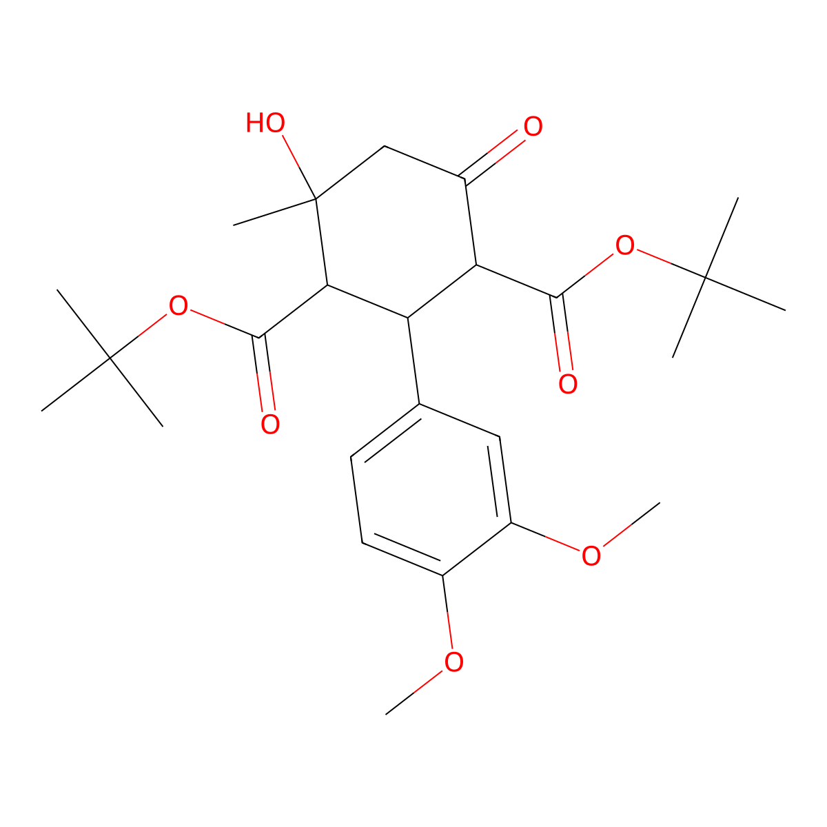 Ditert-butyl 2-(3,4-dimethoxyphenyl)-4-hydroxy-4-methyl-6-oxocyclohexane-1,3-dicarboxylate molecular structure, CAS 459148-00-6