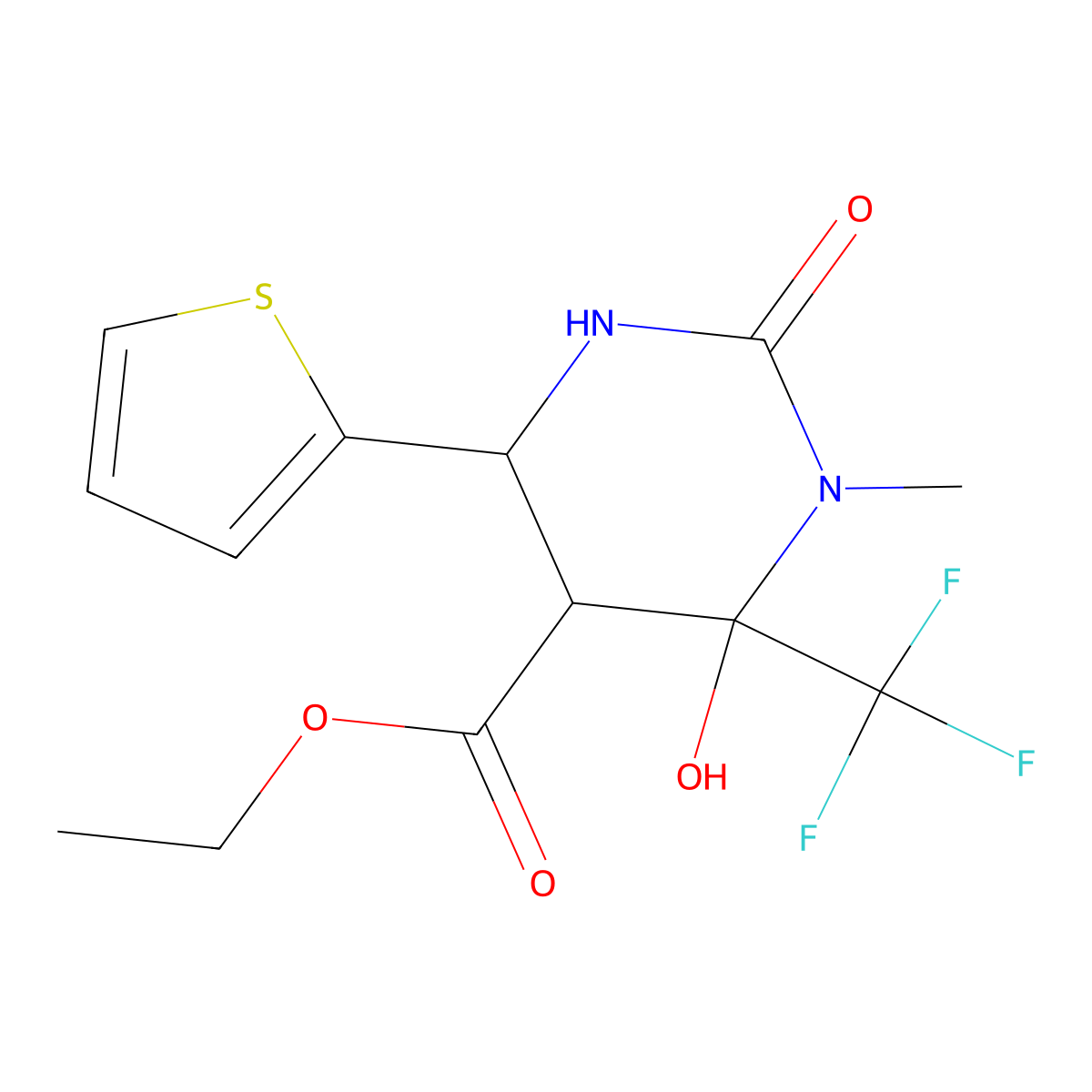 Ethyl 6-hydroxy-1-methyl-2-oxo-4-(2-thienyl)-6-(trifluoromethyl)hexahydro-5-pyrimidinecarboxylate molecular structure, CAS 459150-40-4