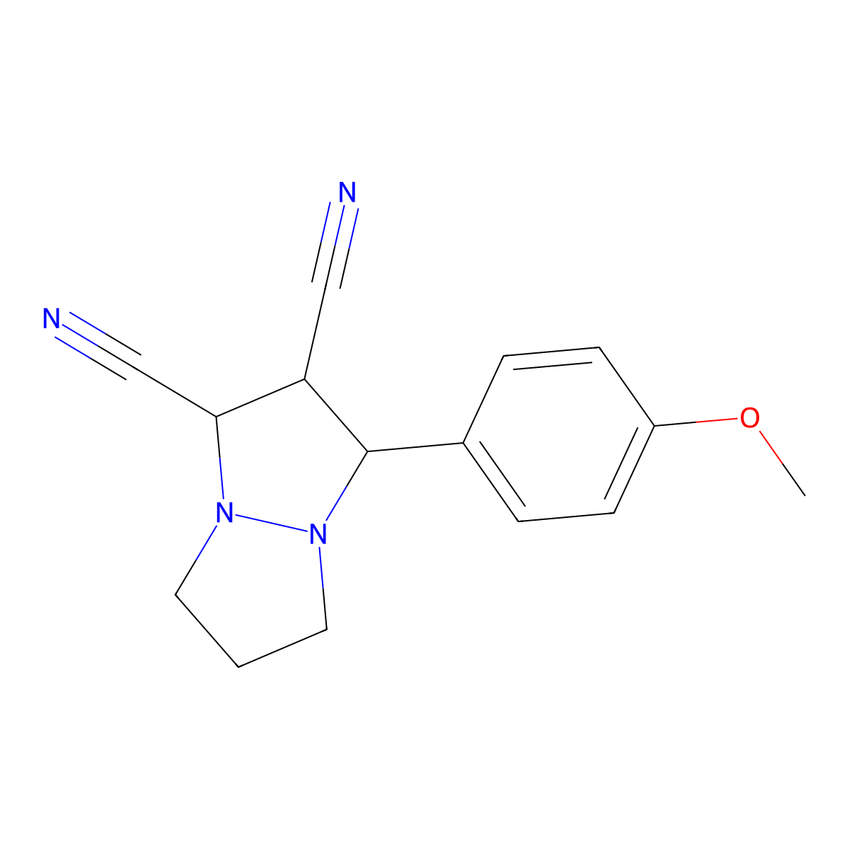 5-(4-Methoxyphenyl)-1,2,3,5,6,7-hexahydropyrazolo[1,2-a]pyrazole-6,7-dicarbonitrile molecular structure, CAS 459150-80-2