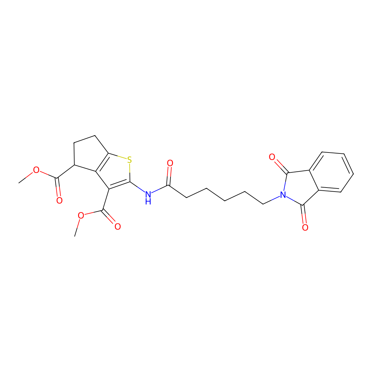 dimethyl 2-{[6-(1,3-dioxo-1,3-dihydro-2H-isoindol-2-yl)hexanoyl]amino}-5,6-dihydro-4H-cyclopenta[b]thiophene-3,4-dicarboxylate molecular structure, CAS 459152-36-4