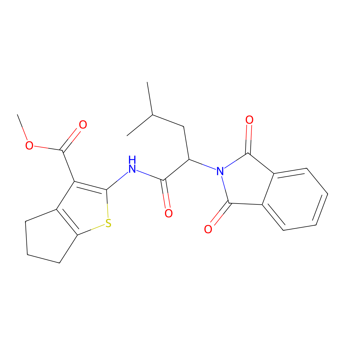 methyl 2-[[2-(1,3-dioxoisoindol-2-yl)-4-methylpentanoyl]amino]-5,6-dihydro-4H-cyclopenta[b]thiophene-3-carboxylate molecular structure, CAS 459152-37-5