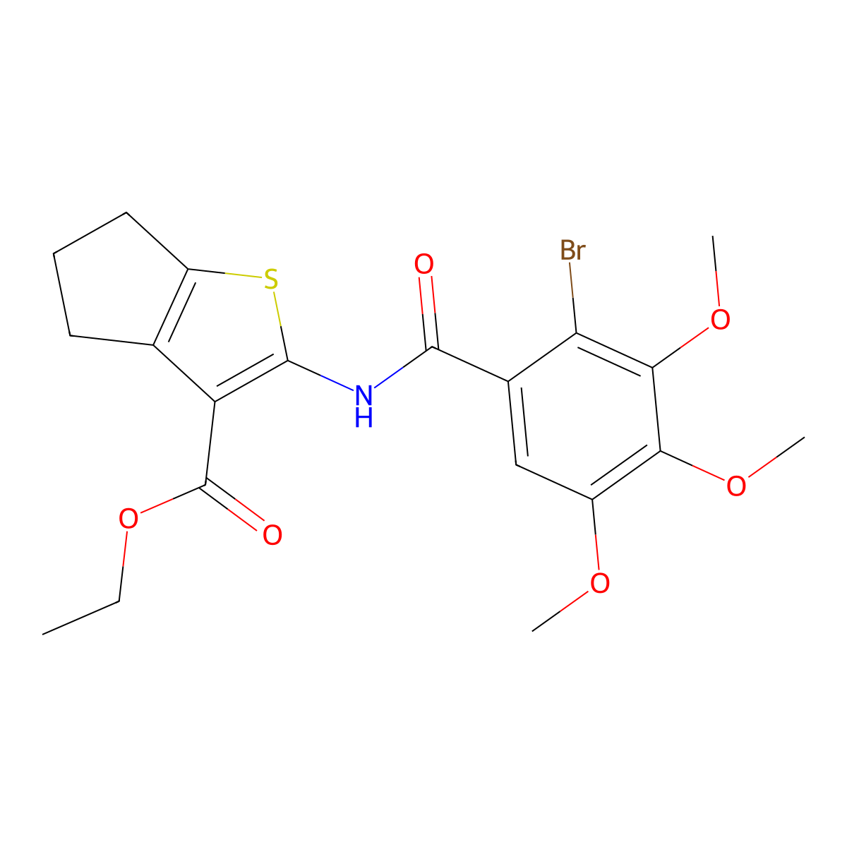 ethyl 2-[(2-bromo-3,4,5-trimethoxybenzoyl)amino]-5,6-dihydro-4H-cyclopenta[b]thiophene-3-carboxylate molecular structure, CAS 459152-40-0