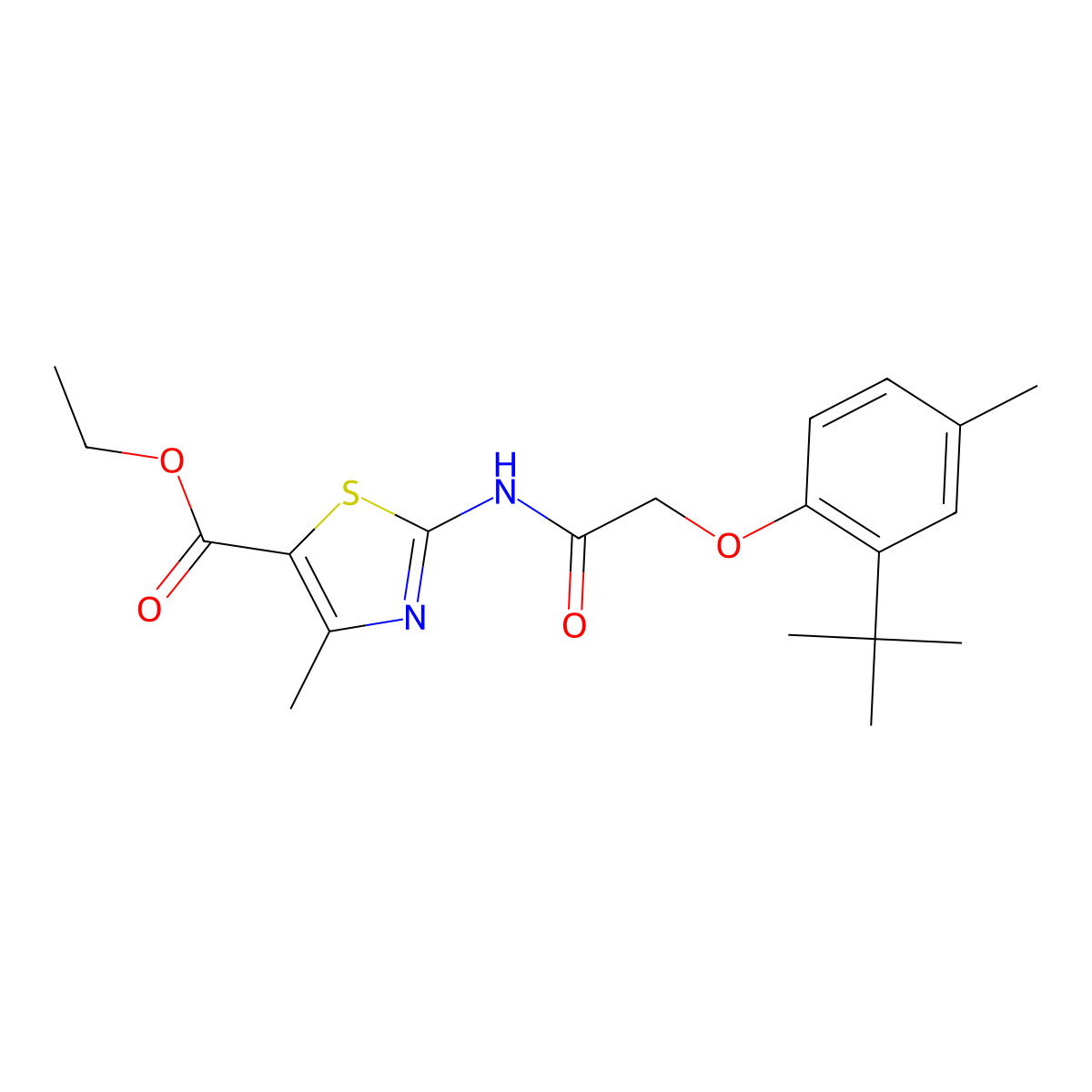 Ethyl 2-(2-(2-(tert-butyl)-4-methylphenoxy)acetamido)-4-methylthiazole-5-carboxylate molecular structure, CAS 459152-42-2
